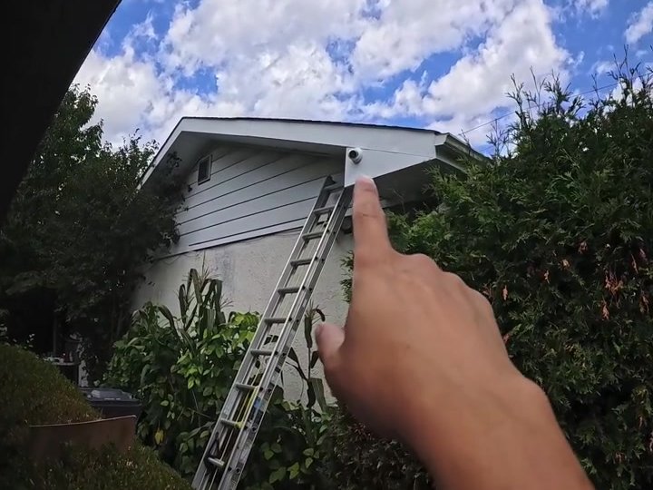 Planned security camera location on a gable end of a Milton home